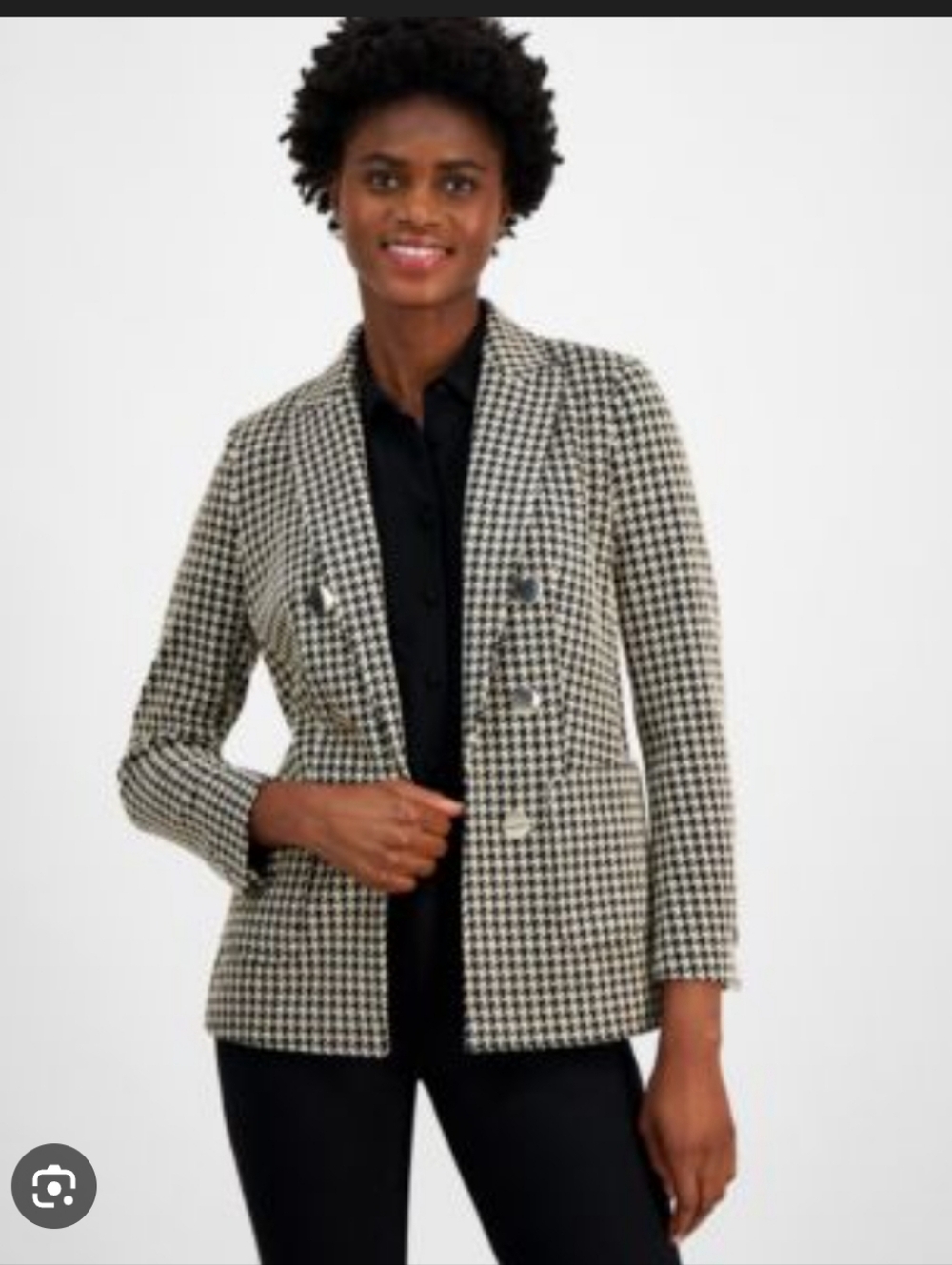 Anne Klien Black & White Houndstooth Double-Breasted Women's Blazer_S